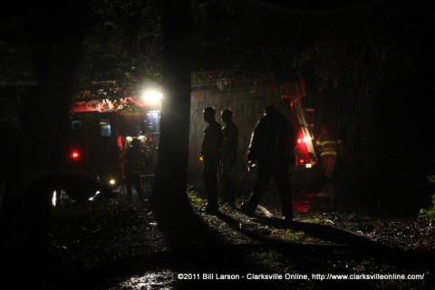 Clarksville Firefighters and Police at a trailer fire on Eva Drive last night during the storm Clarksville Firefighters and Police at a trailer fire on Eva Drive last night during the storm