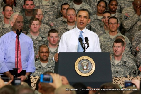 President Obama addresses the soldiers of the 101st Airborne Division at Fort Campbell, KY