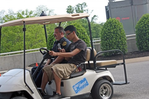 A student trying to text and drive. (Photo by Misty Mackens-CPD)