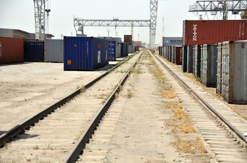 The rail line at the Hairatan Gate Border Crossing provides residents in Northern Afghanistan not only a chance for economic stability, but a means for helping troops get cargo and equipment back home during the future drawdown. (Photo by Sgt. 1st Class Peter Mayes)