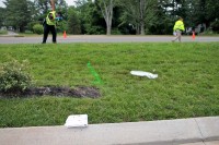 Officer Derrick Cronk and Officer Melissa Spielhagen on scene investigating the hit and run. (Photo by CPD-Jim Knoll)