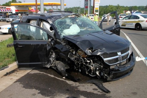 Single Car Crash at intersection of Tiny Town Road and Peachers Mill Road