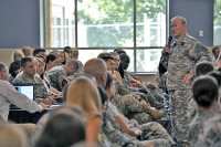 The Chief of Staff of the Army (CSA) visited Fort Campbell, Kentucky on Thursday, 23rd June 2011. General Martin E. Dempsey paid a visit to Fort Campbell where he and his wife Deanie met with Soldiers and their spouses. "Be proud of yourselves and your Families and your children for the role that they've played," said Dempsey. (Official Army photo by: Jerry Woller)