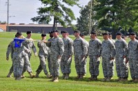 Lt. Col. Scott Hasken, 1st Battalion, 101st Aviation Regiment outgoing commander, conducts a final troop inspection at a change of command ceremony at Fort Campbell, KY, June 23rd, 2011