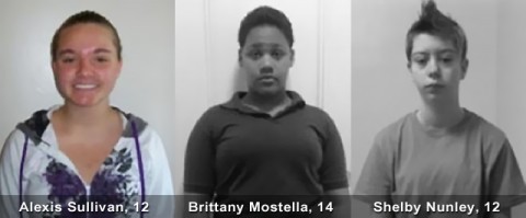 (L to R) Alexis Sullivan age 12, Brittany Mostella age 14, and Shelby Nunley age 12 were found today in Clarksville, TN.