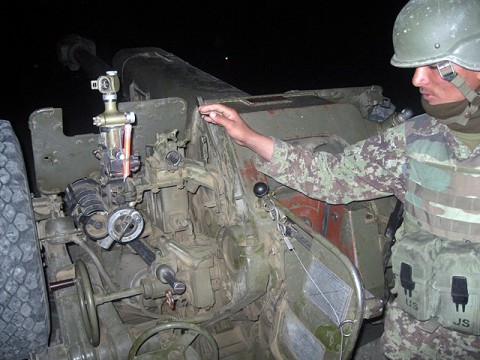 An Afghan National Army cannon crew member with 4th Kandak, 2nd Brigade, 203rd Corps, prepares for a fire mission during the battery’s first independent fire support mission June 12th-16th in Afghanistan’s Paktika Province. The battery provided support to 5th Kandak, 2nd BDE, 203rd Corps, as they conducted ground operations. (Courtesy Photo) An Afghan National Army cannon crew member with 4th Kandak, 2nd Brigade, 203rd Corps, prepares for a fire mission during the battery’s first independent fire support mission June 12th-16th in Afghanistan’s Paktika Province. The battery provided support to 5th Kandak, 2nd BDE, 203rd Corps, as they conducted ground operations. (Courtesy Photo)
