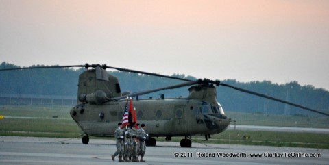 The Color Guard making their way to the plane for the disembarkment.