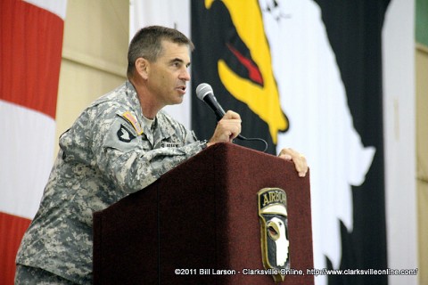 Brig. Gen. Jeffery N. Colt, the Deputy Commander of the 101st Airborne Division addresses the returning soldiers