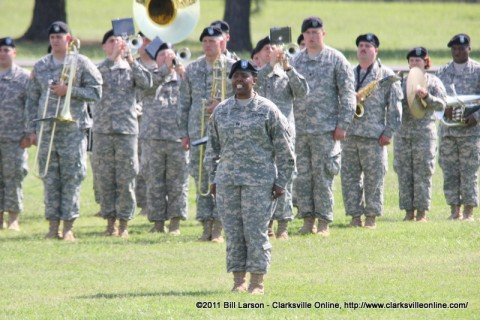 The Adjutant Capt. Kimberly Culver calling out "Sound Attention"