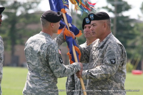 Col. Bontrager receives the command of the 101st Combat Aviation Brigade from Maj. Gen. John F. Campbell, the commander of the 101st Airborne Division