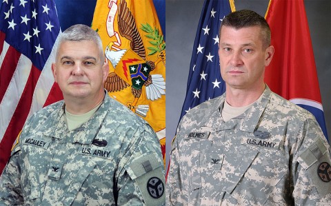 Col. Franklin C. McCauley (left); Col. Jeffrey H. Holmes (right)