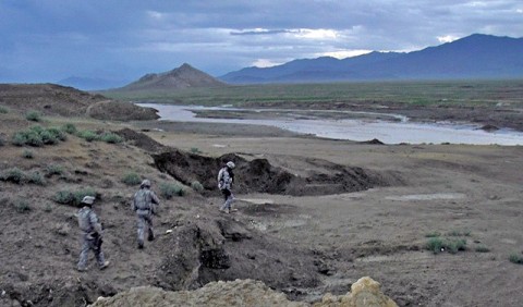 Members of the U.S. Air Force 455th Expeditionary Security Forces Squadron patrol outside Bagram Airfield, Afghanistan, May 6th. (Photo by U.S. Air Force Staff Sgt. Vinny Estes, 455th Expeditionary Security Forces Squadron)