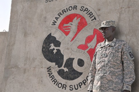 First Lt. Gabriel Chol Deng endured many hardships as on the "Lost Boys of Sudan.” Today, he is a soldier assigned to the 530th Combat Sustainment Support Battalion, 101st Sustainment Brigade. (Photo by Sgt. 1st Class Peter Mayes)