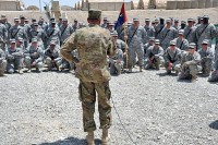 U.S. Army Gen. David H. Petraeus, commander of International Security Assistance Force and commander of U.S. Forces Afghanistan talks with Task Force Currahee Soldiers from 4th Brigade Combat Team, 101st Airborne Division July 7th, at Forward Operating Base Sharana in Afghanistan’s Paktika Province. (Photo by U.S. Army Sgt. Luther L. Boothe Jr., Task Force Currahee Public Affairs)