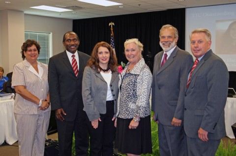 Mary Elaine Wilson, third from left, was named the TTC Outstanding Student of the Year at the Tennessee Board of Regents quarterly meeting. From left are Mare Thomas, TTC Harriman student recruiter; Greg Duckett, vice chair of the Tennessee Board of Regents; Wilson; Fran Marcum, regent; John Morgan, chancellor of the Tennessee Board of Regents; and James King, vice chancellor of the Tennessee Technology Centers.