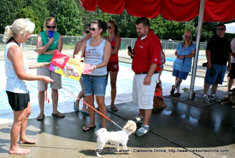 Liz McGraw accepting the prize for the biggest splash on behalf of McKenzie