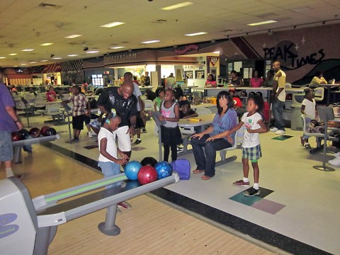 LEAP Board of Directors, mentors, and mentees having fun at the Pinnacle Bowling Alley.