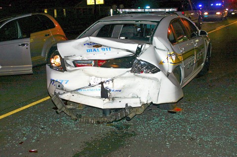 95 Chevy S-10 rear-ends patrol car on Fort Campbell Boulevard. (Photo by Sgt Vince Lewis)