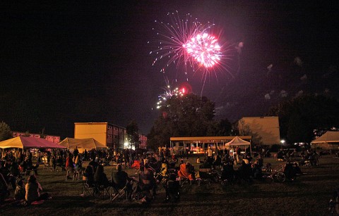 Soldiers, Veterans, and families of the 5th Special Forces Group (Airborne) view a fireworks display at Gabriel Field on Fort Campbell, KY, September 24th, 2011.  The fireworks show concluded a week-long Reunion celebrating the 50th Anniversary of the activation of 5th SFG (A). (photo courtesy of Staff Sgt. Tobias McCoy)