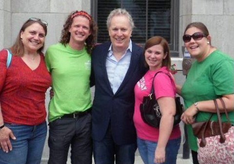 APSU professor Dr. Karen Sorenson, APSU student Phillip Reinert, Jean Charest, premier of Quebec, APSU student Shea Osborne and APSU student Sarah Simpson pose for a picture together in Quebec this summer.