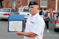 PFC Clayton with the Award after the presentation ceremony