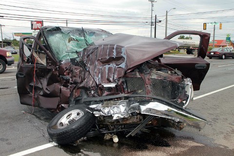 F-150 picked turned in front of Fuel Tanker causing an accident on Wilma Rudolph Boulevard. (Photo by Jim Knoll-CPD)