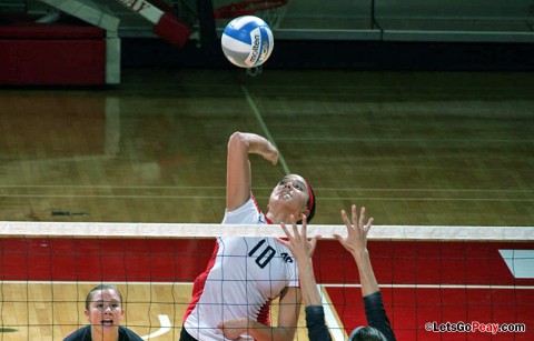 Senior Ilyanna Hernandez led the Lady Govs with 15 kills in its four-set loss at Tennessee State, Friday. APSU Volleyball. (Courtesy: Keith Dorris/Dorris Photography)