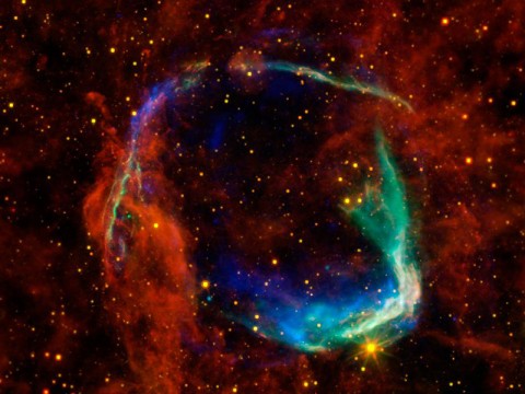 This image combines data from four different space telescopes to create a multi-wavelength view of all that remains of the oldest documented example of a supernova, called RCW 86. (Image credit: NASA/ESA/JPL-Caltech/UCLA/CXC/SAO)