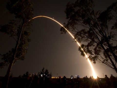 On Friday, Oct. 28, 2011, an arc of light illuminates the pre-dawn sky at Vandenberg Air Force Base, Calif., as a Delta II rocket launches with the NPOESS Preparatory Project (NPP) spacecraft payload. NPP carries five science instruments, including four new state-of-the-art sensors, which will provide critical data to help scientists understand the dynamics of long-term climate patterns and help meteorologists improve short-term weather forecasts. (Bill Ingalls/NASA)