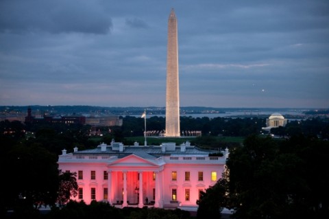 The North Portico exterior of the White House is illuminated pink, Oct. 3, 2011, in honor of Breast Cancer Awareness Month. (Official White House Photo by Lawrence Jackson)