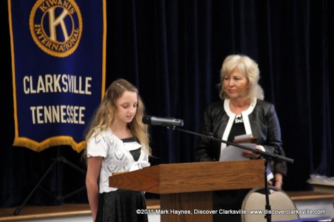 Alayna Pike reads a part of her essay at the “Interview A Veteran” Essay Contest Winners program Tuesday, November 8th 2011.