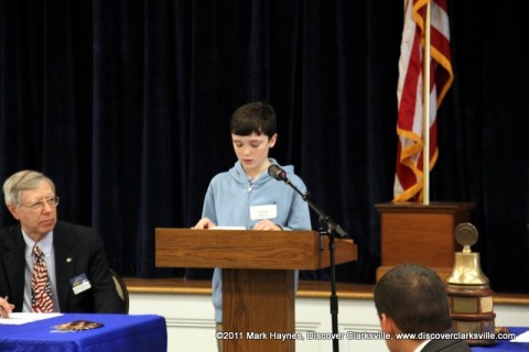 Connor Haas reads a portion of his essay at the Kiwanis Club's “Interview A Veteran” Essay Contest Winners program Tuesday, November 8th 2011.