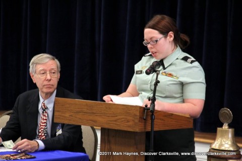 Kayla Clark reads a small part of her essay at the “Interview A Veteran” Essay Contest Winners program Tuesday, November 8th 2011.