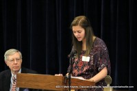 Elizabeth Hickman reads a small part of her essay at the “Interview A Veteran” Essay Contest Winners program Tuesday, November 8th 2011.