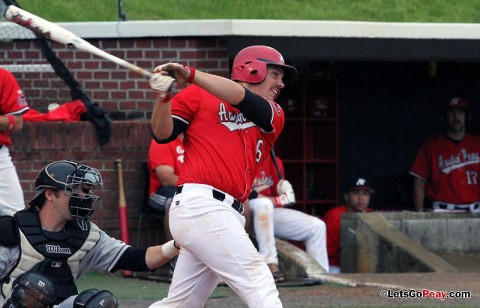 Matt Wollenzin's third inning RBI single provided the eventual game-winning run in the Black Team's 2-1 victory, Friday, in the opening game of the Red-Black World Series. APSU Baseball. (Courtesy: Austin Peay Sports Information)