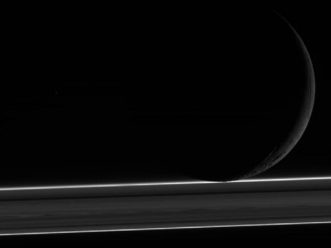 NASA's Cassini spacecraft obtained this unprocessed image of Enceladus on November 6th, 2011 and received on Earth November 7th, 2011. The camera was pointing toward Enceladus at approximately 144,790 kilometers away, and the image was taken using the CL1 and CL2 filters. (Image credit: NASA/JPL-Caltech/Space Science Institute)