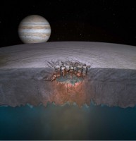 Europa's "Great Lake." Scientists speculate many more exist throughout the shallow regions of the moon's icy shell. (Britney Schmidt/Dead Pixel VFX/Univ. of Texas at Austin.) Europa's "Great Lake." Scientists speculate many more exist throughout the shallow regions of the moon's icy shell. (Britney Schmidt/Dead Pixel VFX/Univ. of Texas at Austin.)