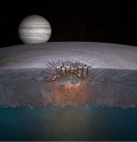 Europa’s “Great Lake.” Scientists speculate many more exist throughout the shallow regions of the moon’s icy shell. (Britney Schmidt/Dead Pixel VFX/Univ. of Texas at Austin.)