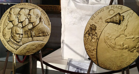 The New Frontier Congressional Gold Medal was presented to NASA astronauts John Glenn, Neil Armstrong, Buzz Aldrin and Mike Collins on Nov. 16th, 2011. (Credit: NASA/Stephanie Schierholz) The New Frontier Congressional Gold Medal was presented to NASA astronauts John Glenn, Neil Armstrong, Buzz Aldrin and Mike Collins on Nov. 16th, 2011. (Credit: NASA/Stephanie Schierholz)