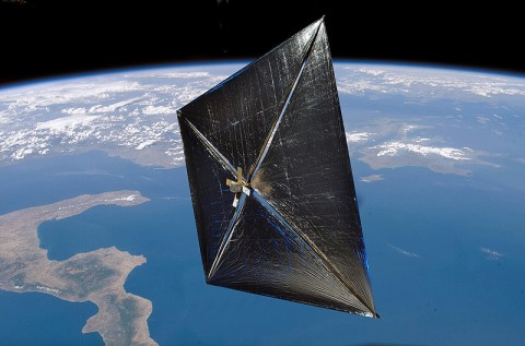 An artist concept of a solar sail in space. (Credit: NASA)