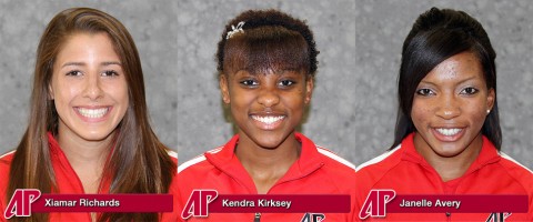 Sophomore Xiamar Richards, sophomore Kendra Kirksey and senior Janelle Avery. Austin Peay Cross Country. (APSU Sports Information) Sophomore Xiamar Richards, sophomore Kendra Kirksey and senior Janelle Avery. Austin Peay Cross Country. (APSU Sports Information)