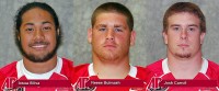 Defensive linemen Iosua Siliva, Reese Bulmash and linebacker Josh Carroll. APSU Football. (APSU Sports Information)