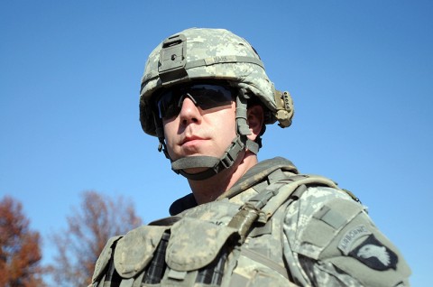 Staff Sgt. Scott D. Mark, a platoon sergeant with Company D, 2nd Battalion, 327th Infantry Regiment, 1st Brigade Combat Team, 101st Airborne Division, leads his section and teaches them the skills instilled into him by two influential leaders. Today he trains for his upcoming deployment and his next “rendezvous with destiny.” (Photo by Spc. Richard Daniels Jr.)