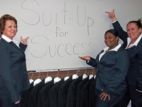 (L-R) Tina Ellis, Chanel Otto and Jessica Cherry pose for a photo while at their fitting session for their new suits. (Photo by Lois Jones)