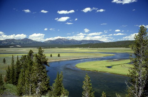 In Yellowstone, the rim of a supervolcano caldera is visible in the distance. (Credit: National Park Service.)