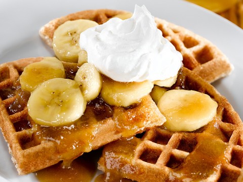 Bananas Foster Waffles with Ginger Whipped Cream