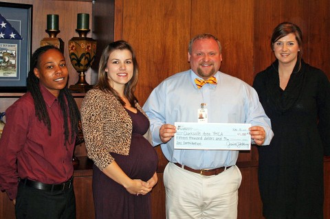 YMCA check was accepted by James “O’Bee” O’Bryant and Amanda Cherry of Clarksville Area YMCA staff. From L to R: Channel Lemon (Race Director), Jessica Goldberg (Race Director), O’Bee O’Bryant (YMCA Executive Director), Amanda Cherry (YMCA Community