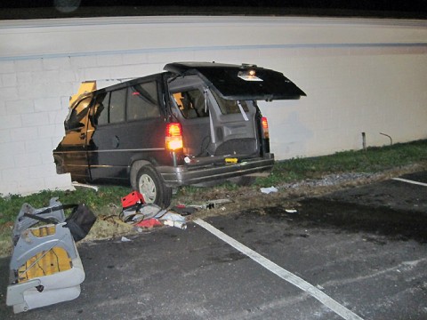 Ford Astro van ran into the side of the Galilean Church on South 20th Street. (Photo by CPD-Officer Mo Dennis)