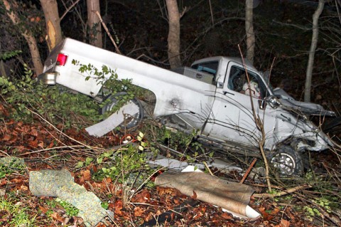 A 1977 Chevy pickup went down an embankment off Ashland City road Wednesday morning. (Photo by CPD – Jim Knoll)