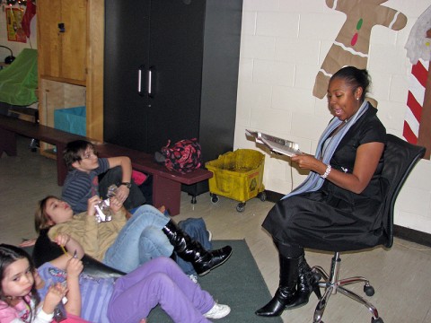 Children listen to a reading of the "Polar Express" at the Kleeman Community Center Tuesday.